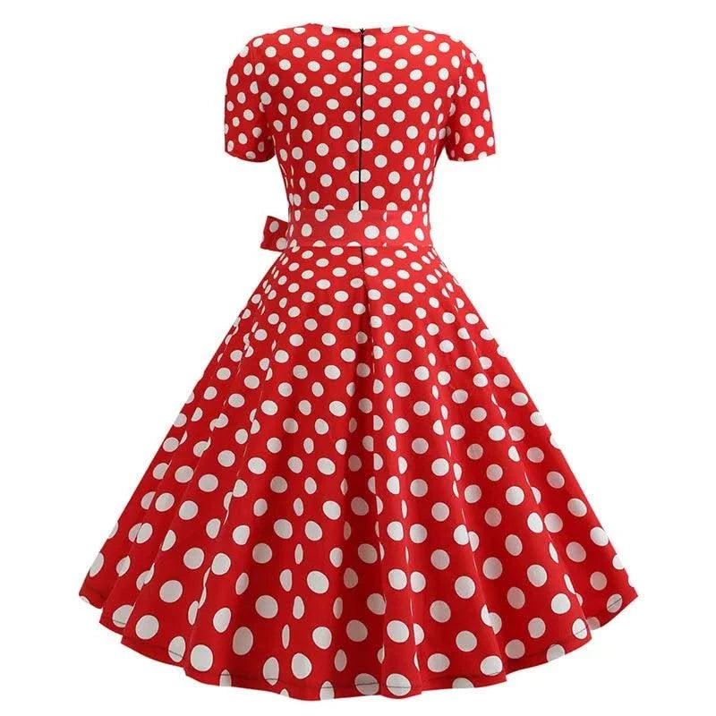 Women Summer Dress Elegant Retro Vintage 50s 60s Robe Rockabilly Swing Pinup Dresses Casual Red Party Vestidos