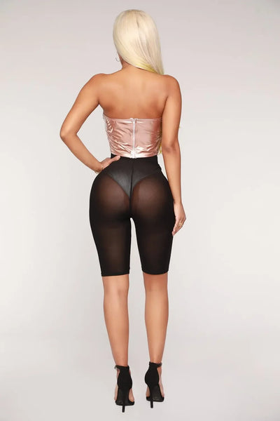 BKLD Biker Shorts Women 2025 New Solid Stretch High Waist Shorts Half Length Sexy Bodycon Summer See Through Black Mesh Shorts