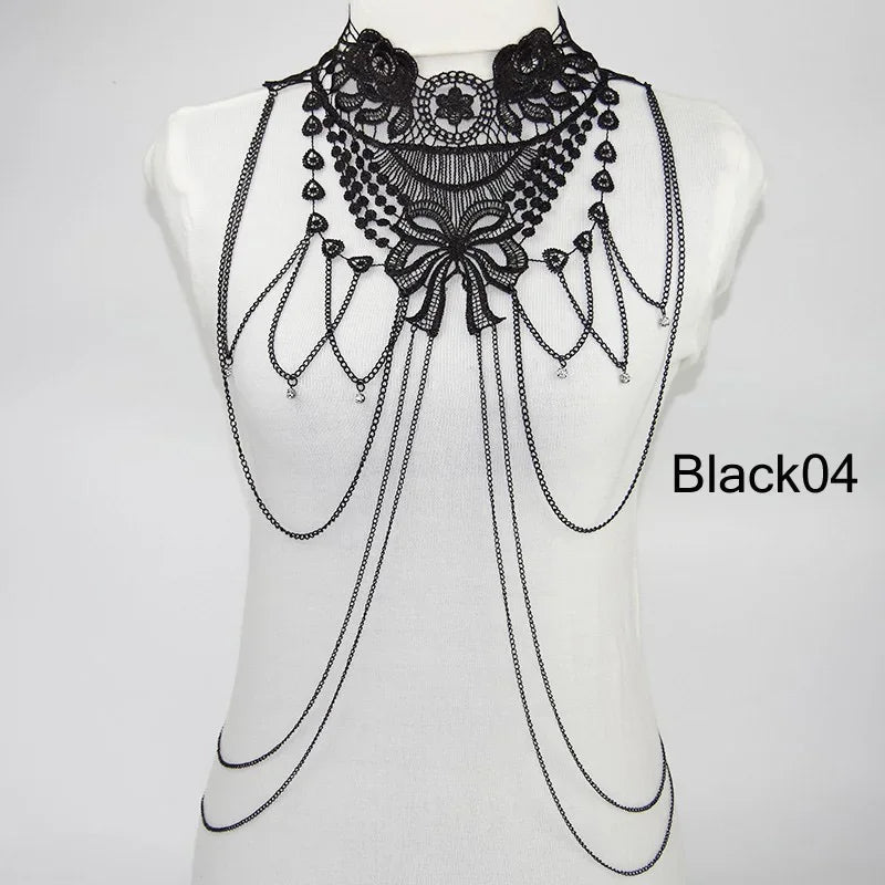Multi layer Chain necklace Women Tassel Necklaces&pendants Black Lace Collares big necklace Women Maxi Colar