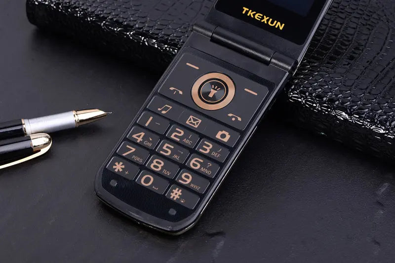 Slim Flip Mobile For Elderly Metal Body  Big Screen SOS Call Quick Dial Loud Sound Two Sim Magic Voice Torch Senior Mobile Phone