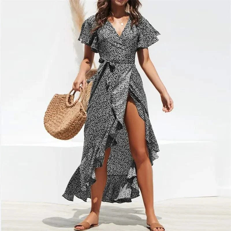 Summer Beach Maxi Dress Women Floral Print