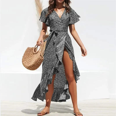 Summer Beach Maxi Dress Women Floral Print