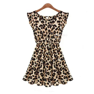 Women Summer Dresses Leopard Print Dress  Plus Size S-XXL Slim Beach Dress Girl High Quality Casual Mini Dress