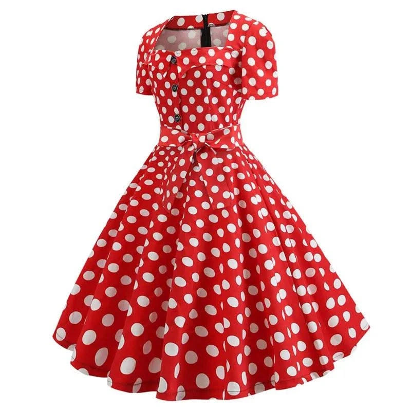 Women Summer Dress Elegant Retro Vintage 50s 60s Robe Rockabilly Swing Pinup Dresses Casual Red Party Vestidos