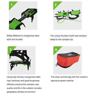 BRS 14 Teeth Claws Crampons Shoes Ice Crampons Snow Non slip Cover Ice Gripper Manganese Steel Outdoor Ski Ice Climbing