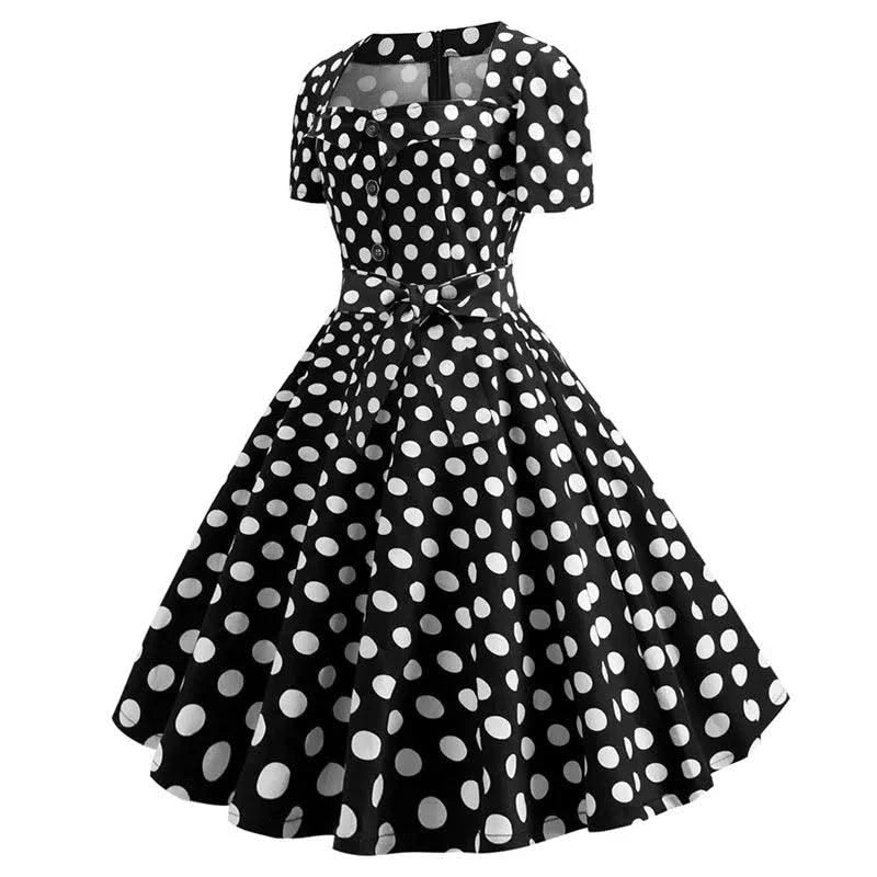 Women Summer Dress Elegant Retro Vintage 50s 60s Robe Rockabilly Swing Pinup Dresses Casual Red Party Vestidos
