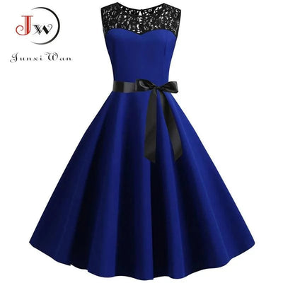 Elegant Party Dress Women Summer Lace Vintage Vestidos 50s 60s Rockabilly Swing Dress Casual  Midi Dresses