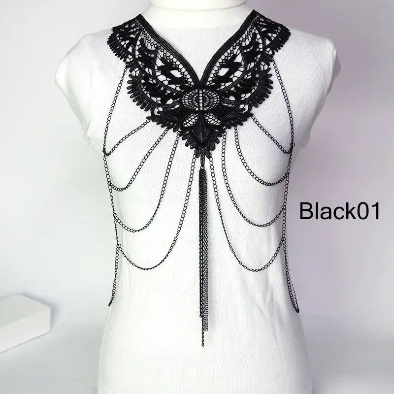Multi layer Chain necklace Women Tassel Necklaces&pendants Black Lace Collares big necklace Women Maxi Colar