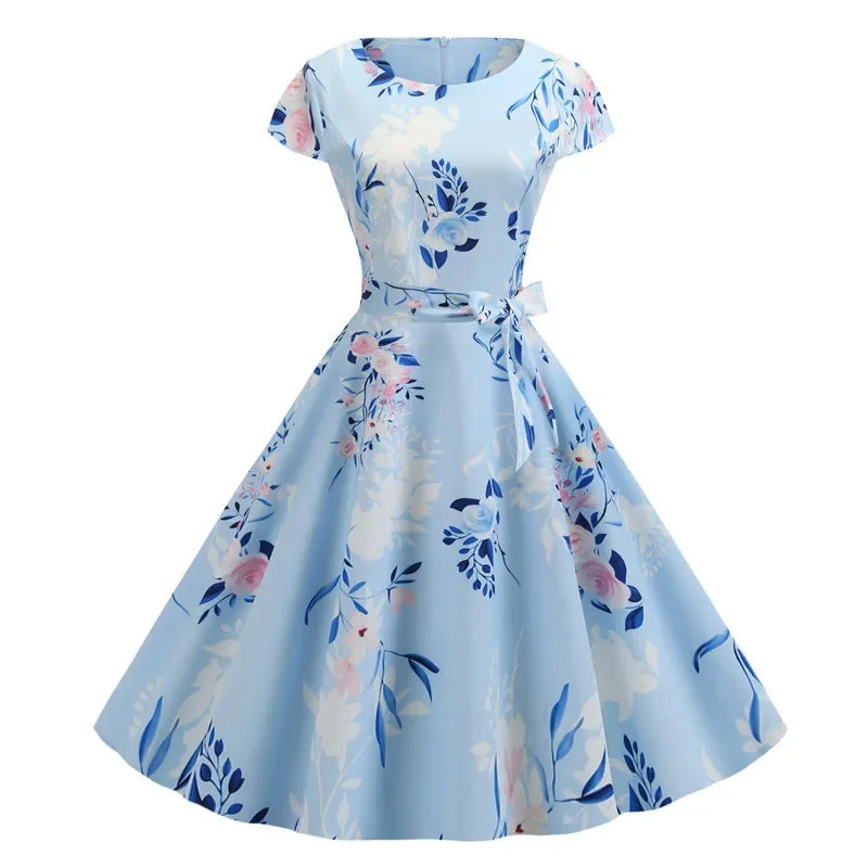 Women Summer Dresses Robe Vintage 50s 60s Big Swing Party Rockabilly Dress White Polka Dot Vestidos