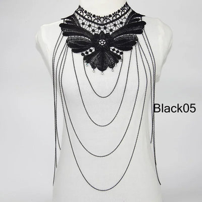 Multi layer Chain necklace Women Tassel Necklaces&pendants Black Lace Collares big necklace Women Maxi Colar