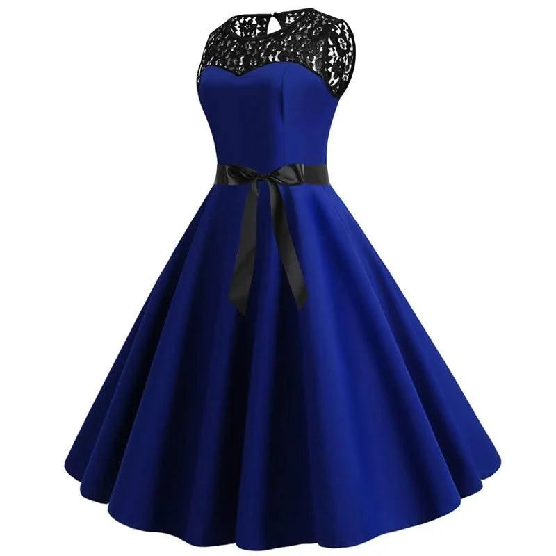 Elegant Party Dress Women Summer Lace Vintage Vestidos 50s 60s Rockabilly Swing Dress Casual  Midi Dresses