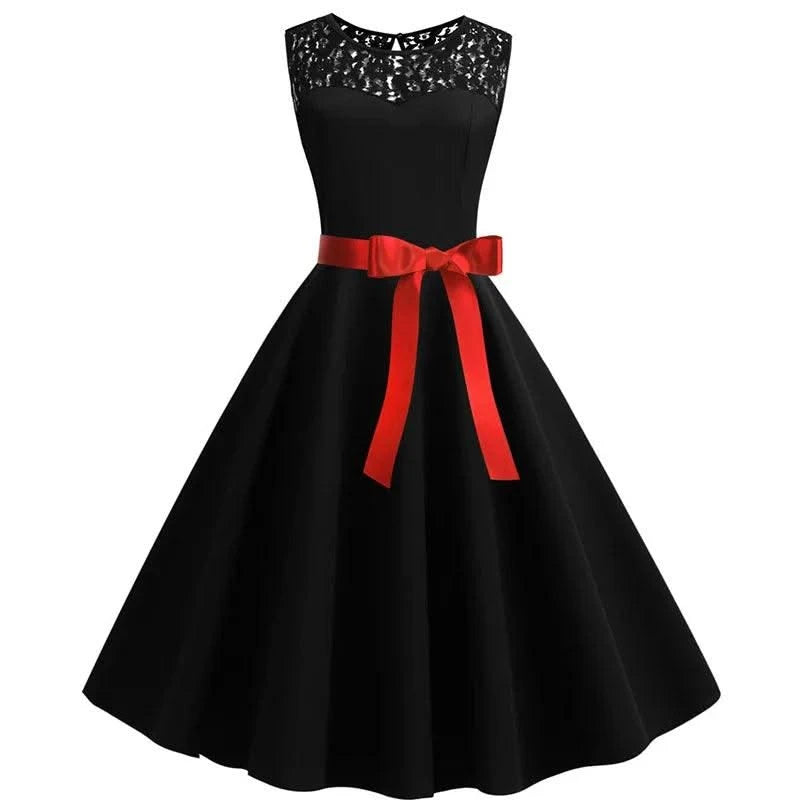 Elegant Party Dress Women Summer Lace Vintage Vestidos 50s 60s Rockabilly Swing Dress Casual  Midi Dresses