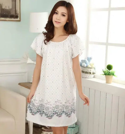 Lounge Printed Nightgowns Woman New Cotton Silk Nightwear Summer Dress Casual Loose Women Night Dress Sleepwear Sleep Shirts