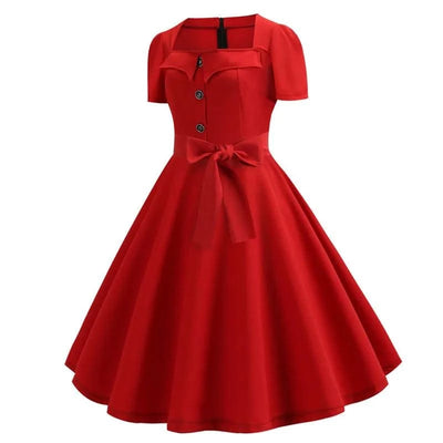 Women Summer Dress Elegant Retro Vintage 50s 60s Robe Rockabilly Swing Pinup Dresses Casual Red Party Vestidos