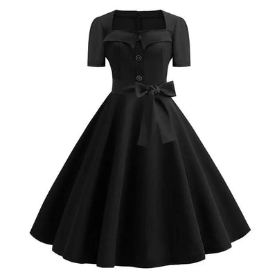 Women Summer Dress Elegant Retro Vintage 50s 60s Robe Rockabilly Swing Pinup Dresses Casual Red Party Vestidos