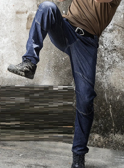 Men Tactical Jeans Denim Pants Stretchy Jeans Trousers Comfortable Full Length Multi Pockets Commuter Strenthen Knee Leggings
