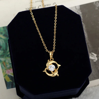 Luxury Necklaces For Women Romantic Couples Jewelry Crystal Inlay Gold Color Pisces Dolphin Pendant Chain casual Necklace Gift