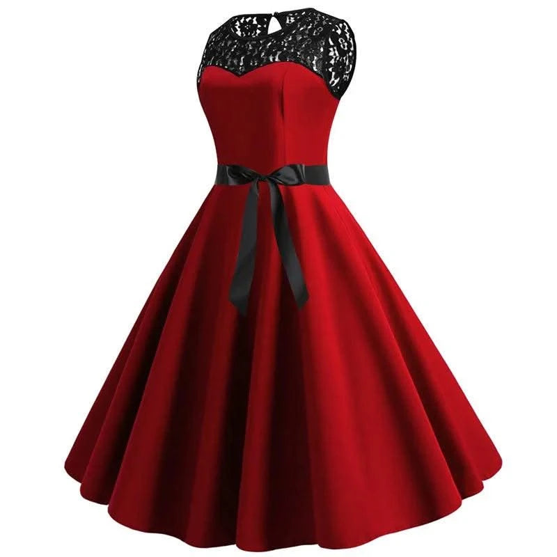 Elegant Party Dress Women Summer Lace Vintage Vestidos 50s 60s Rockabilly Swing Dress Casual  Midi Dresses
