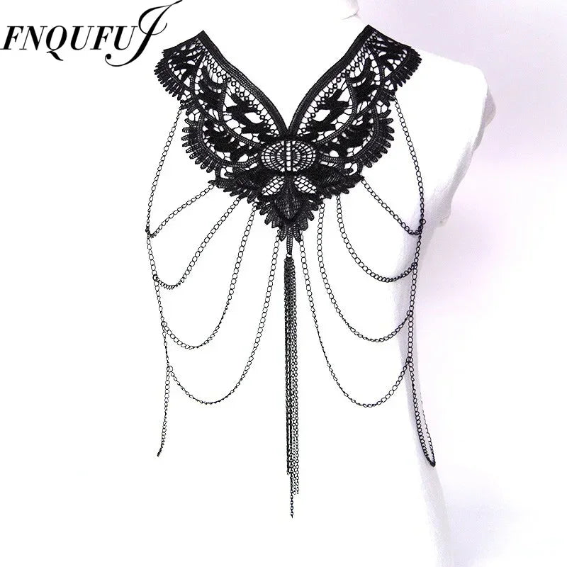Multi layer Chain necklace Women Tassel Necklaces&pendants Black Lace Collares big necklace Women Maxi Colar