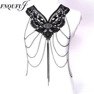 Multi layer Chain necklace Women Tassel Necklaces&pendants Black Lace Collares big necklace Women Maxi Colar