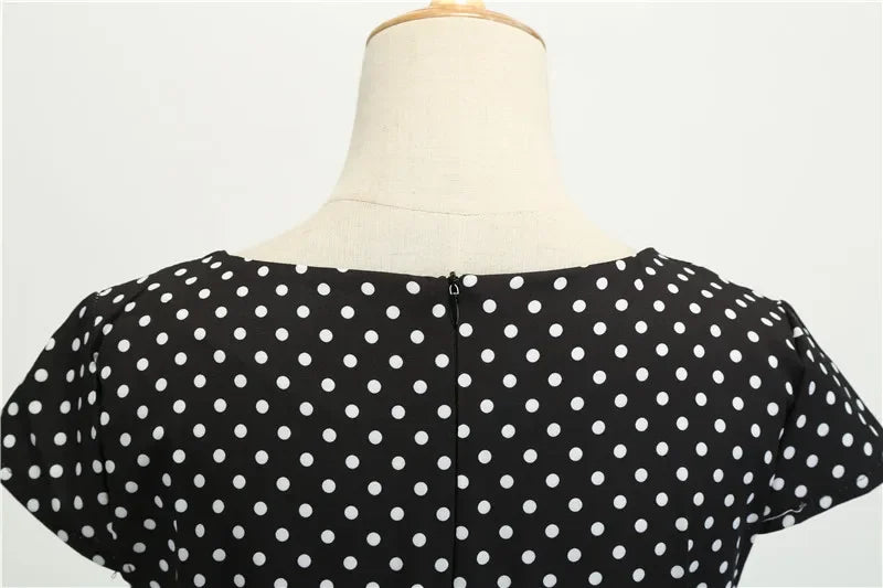 Women Summer Dresses Robe Vintage 50s 60s Big Swing Party Rockabilly Dress White Polka Dot Vestidos