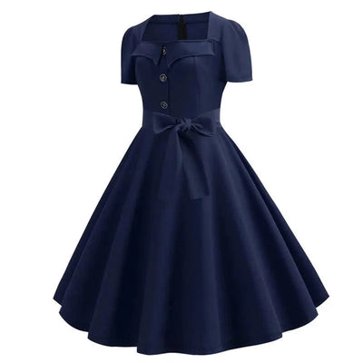 Women Summer Dress Elegant Retro Vintage 50s 60s Robe Rockabilly Swing Pinup Dresses Casual Red Party Vestidos