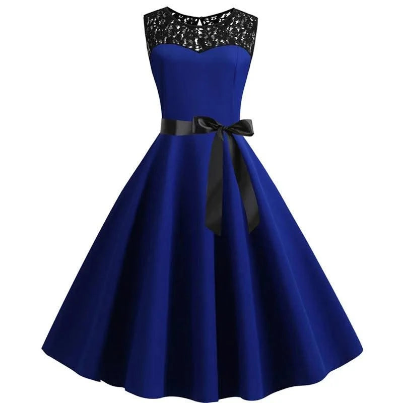 Elegant Party Dress Women Summer Lace Vintage Vestidos 50s 60s Rockabilly Swing Dress Casual  Midi Dresses