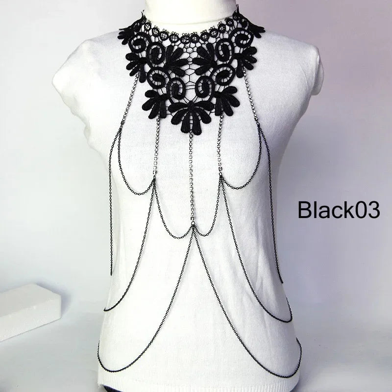 Multi layer Chain necklace Women Tassel Necklaces&pendants Black Lace Collares big necklace Women Maxi Colar