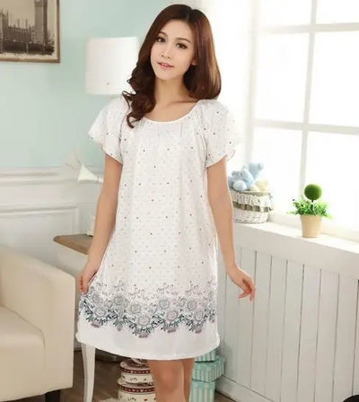 Lounge Printed Nightgowns Woman New Cotton Silk Nightwear Summer Dress Casual Loose Women Night Dress Sleepwear Sleep Shirts