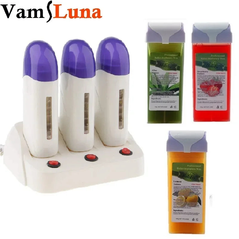3 Pieces Women Epilators For Hair Removal Depilatory Roll on Wax Heater Roller Waxing Warmer Machine With or Without 3 Wax