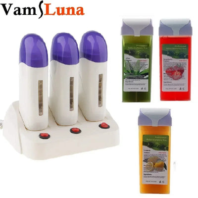3 Pieces Women Epilators For Hair Removal Depilatory Roll on Wax Heater Roller Waxing Warmer Machine With or Without 3 Wax