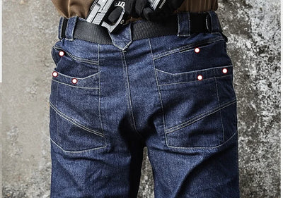 Men Tactical Jeans Denim Pants Stretchy Jeans Trousers Comfortable Full Length Multi Pockets Commuter Strenthen Knee Leggings