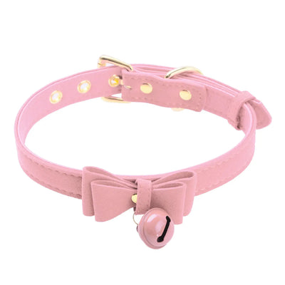 Fashion Bow Tie Neck Choker Collar Necklace with Bell PU Leather Adjustable Choker Collar for Women Girls Halloween cat costume
