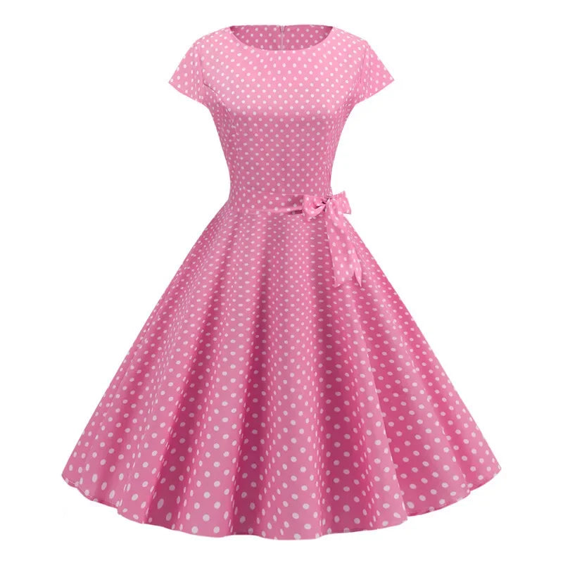 Women Summer Dresses Robe Vintage 50s 60s Big Swing Party Rockabilly Dress White Polka Dot Vestidos