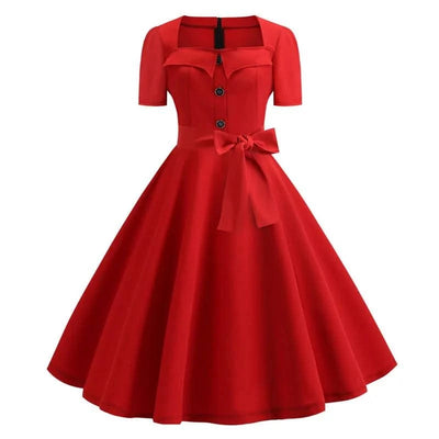 Women Summer Dress Elegant Retro Vintage 50s 60s Robe Rockabilly Swing Pinup Dresses Casual Red Party Vestidos