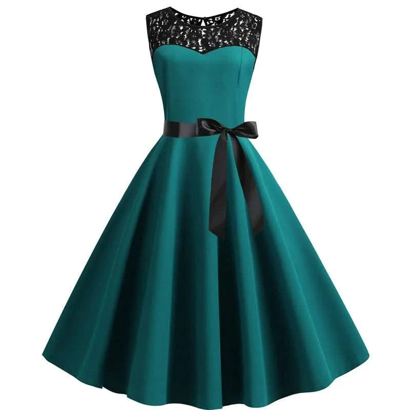 Elegant Party Dress Women Summer Lace Vintage Vestidos 50s 60s Rockabilly Swing Dress Casual  Midi Dresses