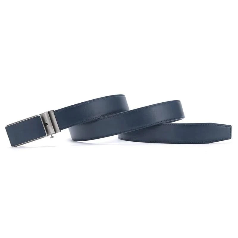 Blue Genuine Leather Automatic Buckle Strap Metal Belts for Men| Male