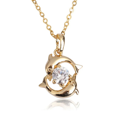 Luxury Necklaces For Women Romantic Couples Jewelry Crystal Inlay Gold Color Pisces Dolphin Pendant Chain casual Necklace Gift