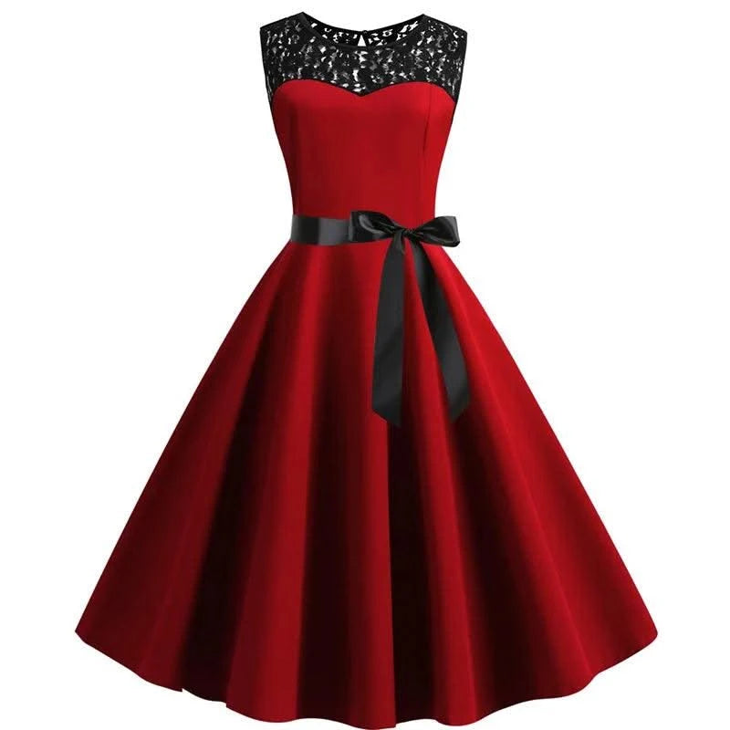 Elegant Party Dress Women Summer Lace Vintage Vestidos 50s 60s Rockabilly Swing Dress Casual  Midi Dresses