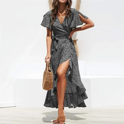 Summer Beach Maxi Dress Women Floral Print