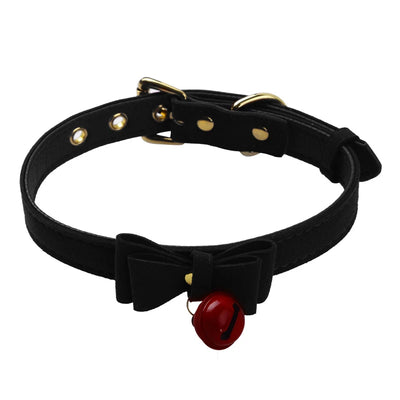 Fashion Bow Tie Neck Choker Collar Necklace with Bell PU Leather Adjustable Choker Collar for Women Girls Halloween cat costume
