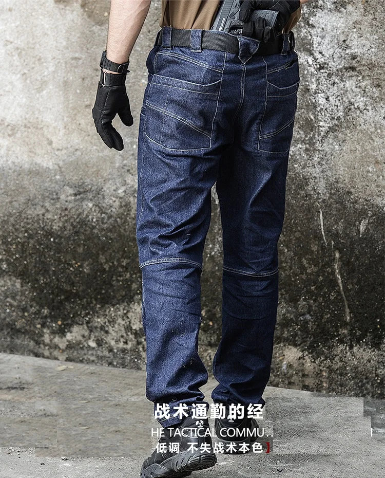 Men Tactical Jeans Denim Pants Stretchy Jeans Trousers Comfortable Full Length Multi Pockets Commuter Strenthen Knee Leggings