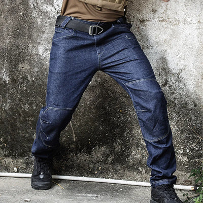 Men Tactical Jeans Denim Pants Stretchy Jeans Trousers Comfortable Full Length Multi Pockets Commuter Strenthen Knee Leggings