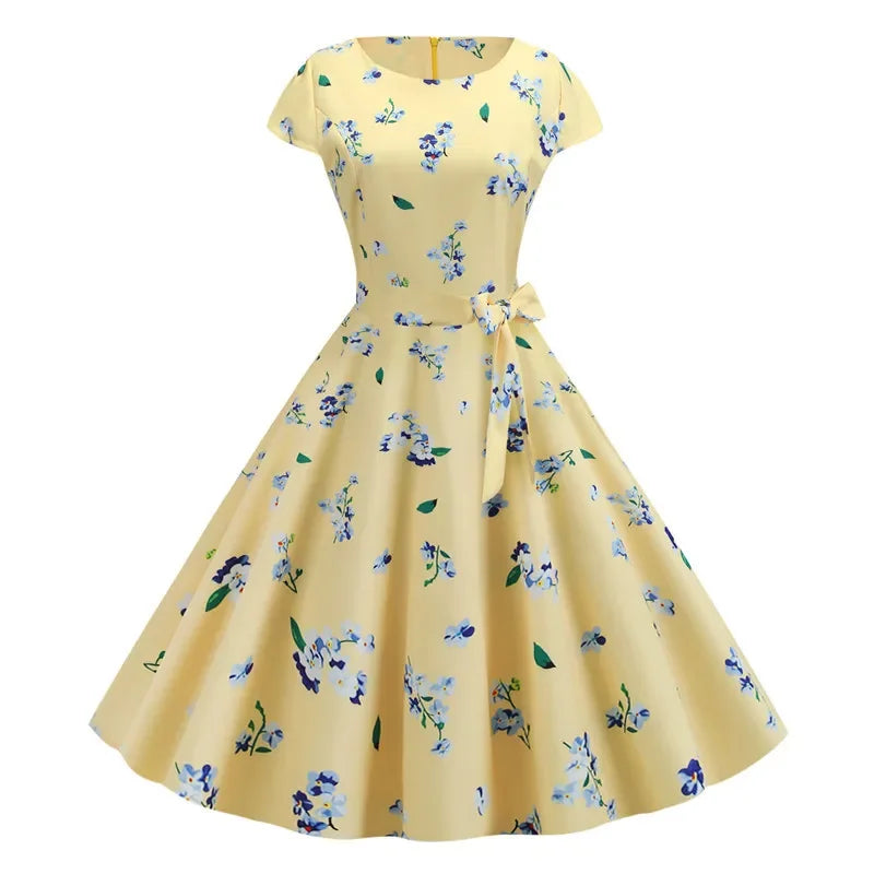 Women Summer Dresses Robe Vintage 50s 60s Big Swing Party Rockabilly Dress White Polka Dot Vestidos