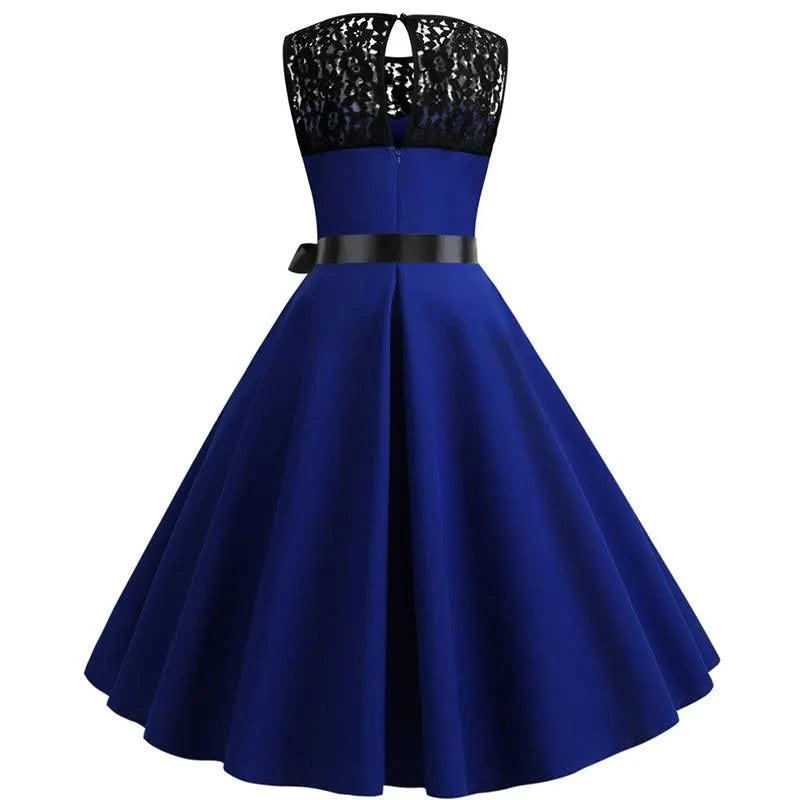Elegant Party Dress Women Summer Lace Vintage Vestidos 50s 60s Rockabilly Swing Dress Casual  Midi Dresses