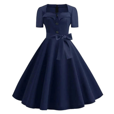 Women Summer Dress Elegant Retro Vintage 50s 60s Robe Rockabilly Swing Pinup Dresses Casual Red Party Vestidos