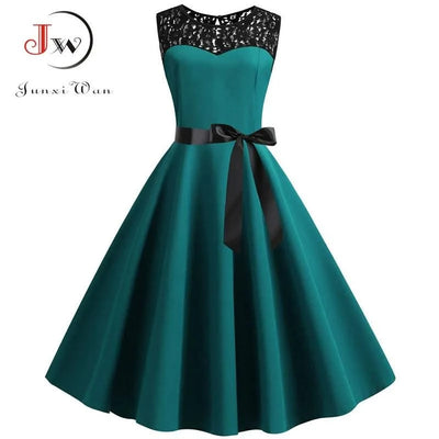 Elegant Party Dress Women Summer Lace Vintage Vestidos 50s 60s Rockabilly Swing Dress Casual  Midi Dresses