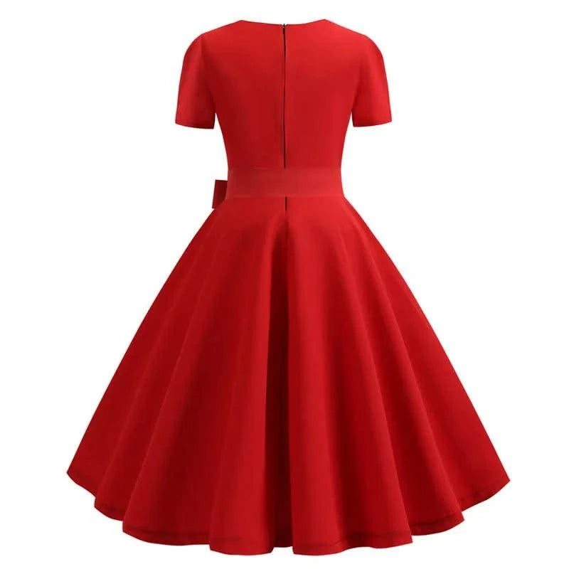 Women Summer Dress Elegant Retro Vintage 50s 60s Robe Rockabilly Swing Pinup Dresses Casual Red Party Vestidos