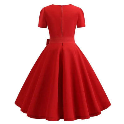 Women Summer Dress Elegant Retro Vintage 50s 60s Robe Rockabilly Swing Pinup Dresses Casual Red Party Vestidos