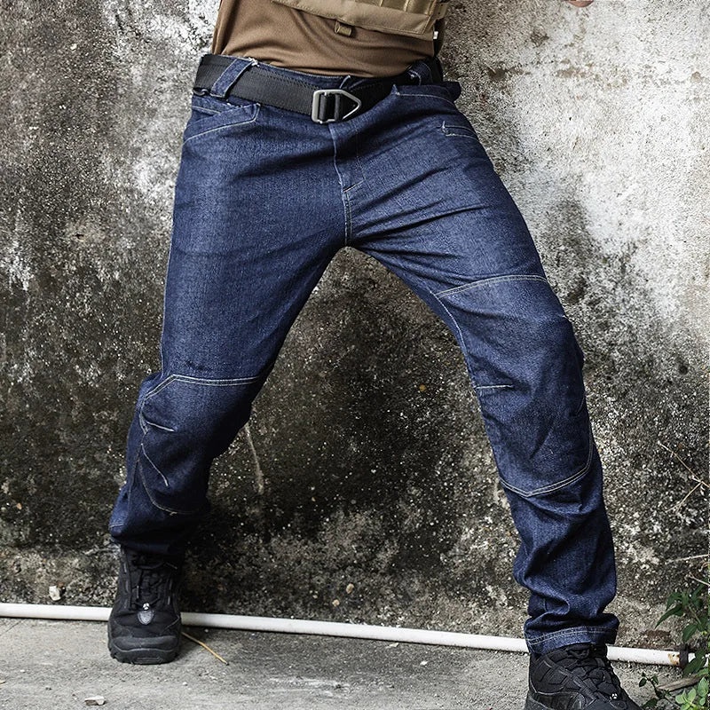 Men Tactical Jeans Denim Pants Stretchy Jeans Trousers Comfortable Full Length Multi Pockets Commuter Strenthen Knee Leggings